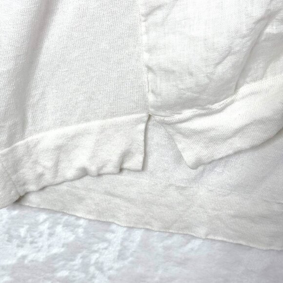 August Silk Sweater Womens M Cream Linen Blend Short Sleeve Button Front Blouse - Picture 4 of 9